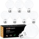 Cotanic Bathroom Round Light Bulb, E26 Standard Base, 5W, 60 Watt Equivalent Incandescent Replacement, 500LM, Non-Dimmable, 8 Pack G25 LED Vanity Light Bulb 3000K Soft White