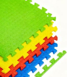 Amazon Basics EVA Foam Interlocking Puzzle Exercise Mat | 12 mm Thick | Set of 4 Tiles (2 x 2 ft each) | Anti-Slip Cushioned Flooring | Durable EVA Foam | Floor Protection for Home Gym & Fitness Activities | Multicolor