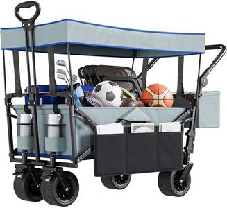 YITAHOME Beach Trolley with Handle Overhead Canopy Cart Push Pull, Folding Wagon with 2 Drink Holders, Large Capacity 220 lbs, Camping Trolley Oversized Wheels for Outdoor Garden Picnics (Gray)