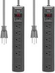 KMC 6-Outlet Surge Protector Power Strip, 2-Pack, 1200 Joules, 6ft Cord, Adapter Spaced Outlet, Overload Protection, Gray