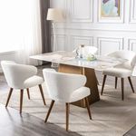Wahson Mid Century Modern Boucle Sherpa Dining Chairs, Curved Wingback Armless Chairs, Upholstered Dining Chair with Hardwood Legs for Kitchen/Dining Room, Set of 4 - White