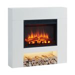 FLAMME 37" Beadell Electric Fireplace Suite White Colour Includes 2000w Heater with Glass Fronted Flame Effect, Remote Control