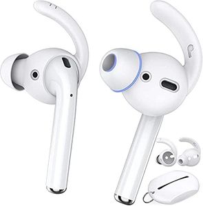 AHASTYLE AirPods Ear Hooks Covers 2 Pairs Silicone Antislip Earbuds Tips [Sound Quality Enhancement] for Apple AirPods 2 & 1 or EarPods (Large & Small, Clear)