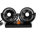 BARGAINS-GALORE 12v Dual Car Fan - Suitable For Trucker, Car, Lorry & Caravans | 360 Rotation, Windscreen, Cool, Volt 2 Speed Twin Fan | Summer, Heatwave, Travel | Rotating & Adjustable