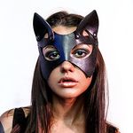 Women Leather Masks Cat Mask Leather Masquerade Party Mask, Half Face Masks for Cosplay Halloween Costume Props Accessory