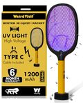 WEIRD WOLF 2 in 1 UV Light Mosquito Bat Racket Electric Fly Swatter with Base Stand, Lithium Battery, USB Type- C Charging, Warranty, Yellow/Black