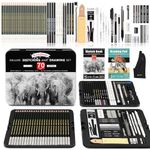 Kalour Sketching Drawing Kit(72 Pieces) - Three Color Drawing Book and Sketch Pad - Premium Graphite,Charcoal,Pastel and Drawing Tools - Art Supplies for Sketching Shading - for Artist Adult Beginner