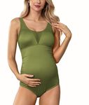 Maacie Maternity Swimsuit One Piece Pregnancy Swimsuit One Piece Elegant with V-Neck Pregnancy Swimwear, Green, L