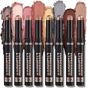 FantasyDay 8PCS Cream Eyeshadow Stick Sets, Metallic Glitter Shimmer Smokey Eye Looks Waterproof Long Lasting Quick-Drying Sparkling Eye Shadow Makeup Kits(Color Set B)