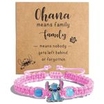 Stitch Charm Bracelet Stitch Stuff,Ohana Means Family Stitch Gifts For Girls Best Friend Daughter Niece Granddaughter (Pink)