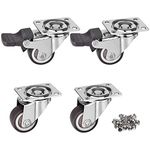 Moogiitools 4 Pack 1" Low Profile Casters Wheels Soft Rubber Swivel Caster with 360 Degree Top Plate 100 lb Total Capacity for Set of 4 (2 with Brakes & 2 Without)