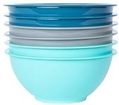 Klickpick Home 10 Inch Plastic Bowls Set of 6-64 ounce (2 Liter) Capacity Extra Large Cereal Salad Serving Mixing Bowl Microwave Dishwasher Safe Soup Bowls - BPA Free Bowls 3 Coastal Colors