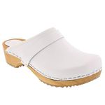 Bjork Maja Wood Open Back Leather Clogs (EU-36, White)