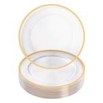 Goodluck 12 Inch Gold Charger Plates, 25 Pack Clear Charger Plates with Gold Trim, Disposable Charger Plates Plastic for Dinner, Wedding, Party