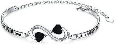 Sister Bracelet Engraved "Not Sisters By Blood But Sisters By Heart" Adjustable Infinity Heart Bangle Bracelets for Sisters Women Girls 925 Sterling Silver Friendship Jewelry