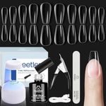 Beetles Easy Gel Tips Nail Extension Kit, 5 In 1 Nail Glue Gel Base Coat with Pre-shaped Medium Coffin Nails and U V LED Nail Lamp Acrylic Nail Clipper for Gel Art DIY Manicure Fast Nail Extension Kit