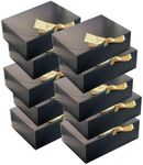 LADY&HOME 10 Pcs Gift Boxes with Lids,8x8x4 inch Bridesmaid Proposal Box with Ribbon,Kraft Paper Boxes for Wedding,Gift Packing,Birthday,Party,Christmas (Black)