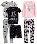 Simple Joys by Carter's Girls' Little Kid 6-Piece Snug Fit Cotton Pajama Set, Owl/Panda/Dot, 7