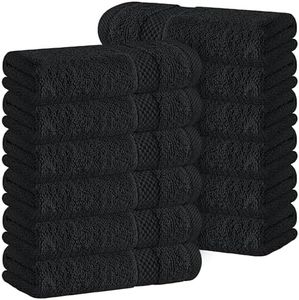 White Classic Luxury Cotton Washcloths Set 12 Pack - Hotel Quality Cleansing Face Towels Set, Black Small Bathroom Hand Towels | 12 Pack | Black