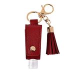 HSYHERE Multifunction Portable Empty Travel Bottle Keychain Hand Sanitizer Bottle Keychain, PU Leather Tassel Key Chains Car Key Ring +Refillable Containers for Toiletry Shampoo Lotion Soap -Red