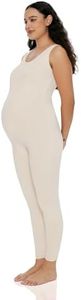 POSHDIVAH Women's Maternity Jumpsuit Romper Pregnancy Leggings Sleeveless Tank Top Bodycon Bodysuit Shapewear, Beige XX-Large