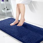 Yimobra Chenille Bathroom Rug Microfiber Luxury, 47.2 X 24 Inches, Bathmats Washable, Soft Shaggy Bathroom Shower Rug, Super Absorbent & Thick Durable, Non-Slip, Bath Mats for Bathroom,Navy Blue