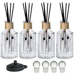 Reed Diffuser Bottle Glass Diffuser Bottles 8oz/250ml Set of 4 Empty Essential Oil Glass Diffuser Bottles with Stoppers and Reed Sticks Clear Decorative Bottle Set Bulk Reusable Perfume Jar