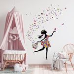 Tanlaby Butterfly Gril Wall Stickers, Flowers Girls Wall Decals, Nursery Teen Girl Bedroom Kids Wall Decor