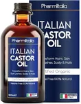 Pharmlitalia Pure Castor Oil Organic Cold Pressed Unrefined Glass Bottle - Hexane free Castor Oil for face, hairs, Eyelashes, Skin care and Nails - 500ml