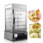 TECHTONGDA Bun Steamer Machine 1200W Electric 5-layer Display Stainless Steel Food Warmer Bread Steam Cooking 30℃-110℃