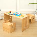 FUNLIO Height Adjustable Toddler Table and Chair Set for Age 1-3, Quality Solid Wood Montessori Weaning Table and 2 Chairs, Kids Table and Chairs for Reading/Eating/Playing, CPC Certified (3pcs Set)