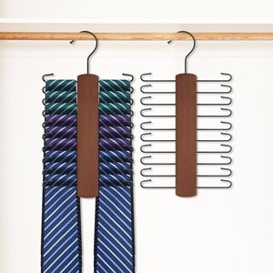 GmeDhc 2 Pcs Tie Hanger for Wardrobe, Wooden Tie Rack, Tie Storage With 20 Hooks, Coat Hangers Space Saving, for Scarves Belts Ties And Accessories