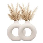 INDULGE HOMES - White Vase/Office Desk Flower Vase Pampas Grass Vase Reinforced Ceramic Vase Round Shaped Vase Home Decor Centrepiece/Decor Showpiece ((Donut Vase-6 in (Pack of 2))