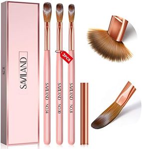 SAVILAND 3PCS Acrylic Nail Brush Set - Size 8/10/14 3A+ Superior Nylon Acrylic Nail Brushes for Acrylic Application, Pink Handle Professional Acrylic Powder Brushes for Nails Extension & 3D Nail Carving