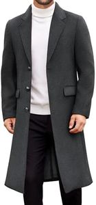 COOFANDY Mens Winter Trench Coat Long Single Breasted Coat Notched Collar Wool Blend Pea Coat, Grey, XXX-Large