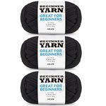 3x50g Black Yarn for Crocheting and Knitting;3x51m (60yds) Cotton Yarn for Beginners with Easy-to-See Stitches;Worsted-Weight Medium #4;Cotton-Nylon Blend Yarn for Beginners Crochet Kit Making