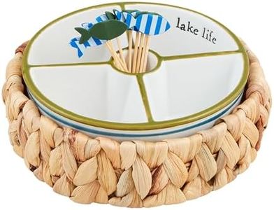 Mud Pie Retreat Divided Bowl, caddy 3" x 7" dia | toothpick 3 1/4", WHITE