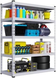 5-Tier Adjustable White Garage Shelving 1M*1.8M Metal Garage Storage Shelves Racking Unit for Warehouse Rack Kitchen Garage Storage Rack Warehouse Storage Miscellaneous Shelf