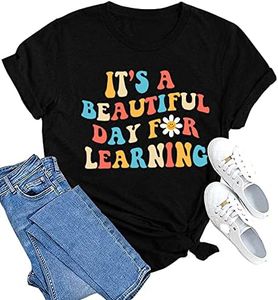 MAIHUN Women Teacher Life Shirt Teacher Gift Short Sleeve Shirts Its a Beautiful Day for Learning T-Shirt, Black, Large