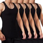 FALARY Mens Vest Tops Pack of 5 Tank Tops Fitted 100% Cotton Basic Plain Color Underwear and Colours Black M