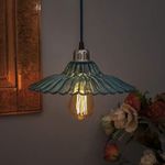 Homesake Pendant Light E27 Colored Glass Lampshade | LED Filament Bulb | Hanging, Ceiling Light, Decorative Antique Chandelier, Jhumar, Home Decor Items - Black