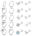 MILACOLATO 20Pcs 20G Nose Rings Hoop Studs Set for Women Teen Surgical Stainless Steel Nose Rings Nose Studs Hypoallergenic Nose Piercings Jewelry Set Silver