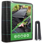 VOUNOT Weed Control Membrane 2m x 25m, with 50 Securing Pegs, Heavy Duty Weed Control Barrier Fabric, Landscape Ground Cover Suppressant Membrane for Garden, UV Stabilised