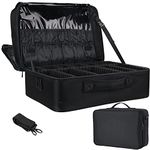 LACOPINE Travel Professional Makeup Cosmetic Bag For Women | Portable Artist Storage Makeup Brush Bag With Adjustable Dividers (Black, 18 Inch (2 Layer))