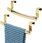 mDesign Steel Over Door Curved Towel Bar Storage, Hanger for Cabinet or Cupboard, Holder Rack for Kitchen, Bathroom - Holds Hand/Dish Towels, Washcloths - Spira Collection - 2 Pack - Soft Brass