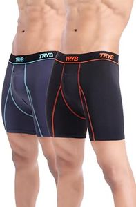 TRYB Mens Compression Shorts Performance Underwear Spandex Running Workout Athletic Quick Dry Tights Boxer Brief Trunk Pack of 2
