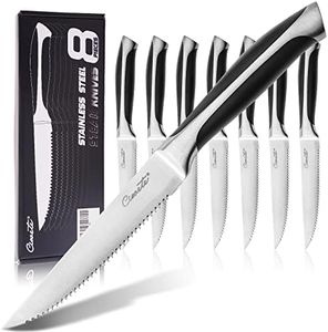 Ciwete Serrated Steak Knives Set of 8, 4" Upgrade 3RC13 Stainless Steel Steak Knife Set, 8-Piece Sharp, Non-Stick & Rust-Resistant Dinner Knives, Black