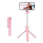 Selfie Stick, 46 Inch Extendable Selfie Stick Tripod,Phone Tripod with Wireless Remote Shutter, Portble and Foldable Tripod Selfie Stick Compatible with All Cellphones (Pink)