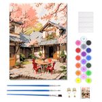 Paint by Numbers Adult Kit with Frame, Yard DIY Oil Painting for Gift Acrylic Adult Paint by Number Kits, Tree Pictures Drawing Paintwork Art on Canvas, Idea Gift for Art Lovers 12x16inch