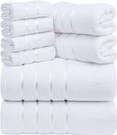 Utopia Towels 8-Piece Luxury Towel Set, 2 Bath Towels, 2 Hand Towels, and 4 Wash Cloths,97% Ring Spun Cotton Highly Absorbent Viscose Stripe Towels Ideal for Everyday use (White)